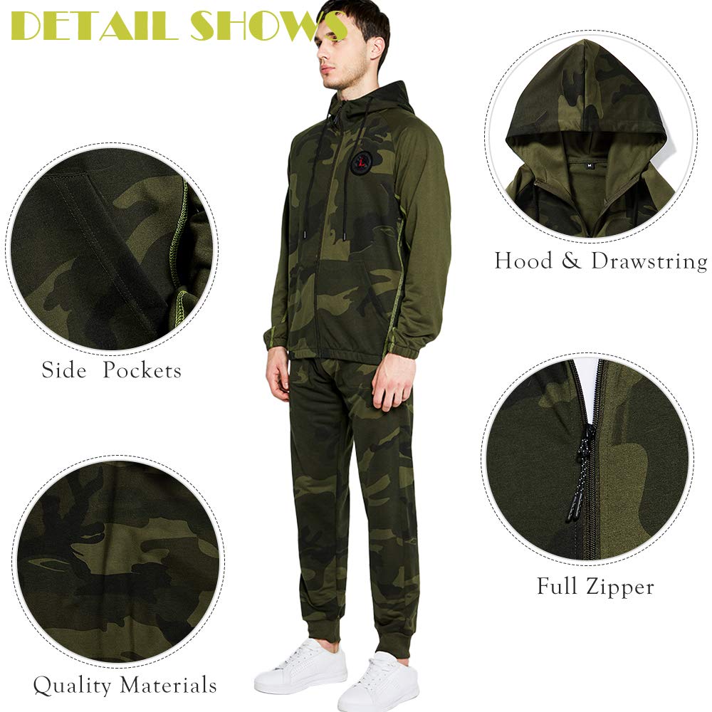 AOTORR Mens Sweatsuits 2 Piece Casual Tracksuits Camo Hoodie Jogging Sweatpants Suit