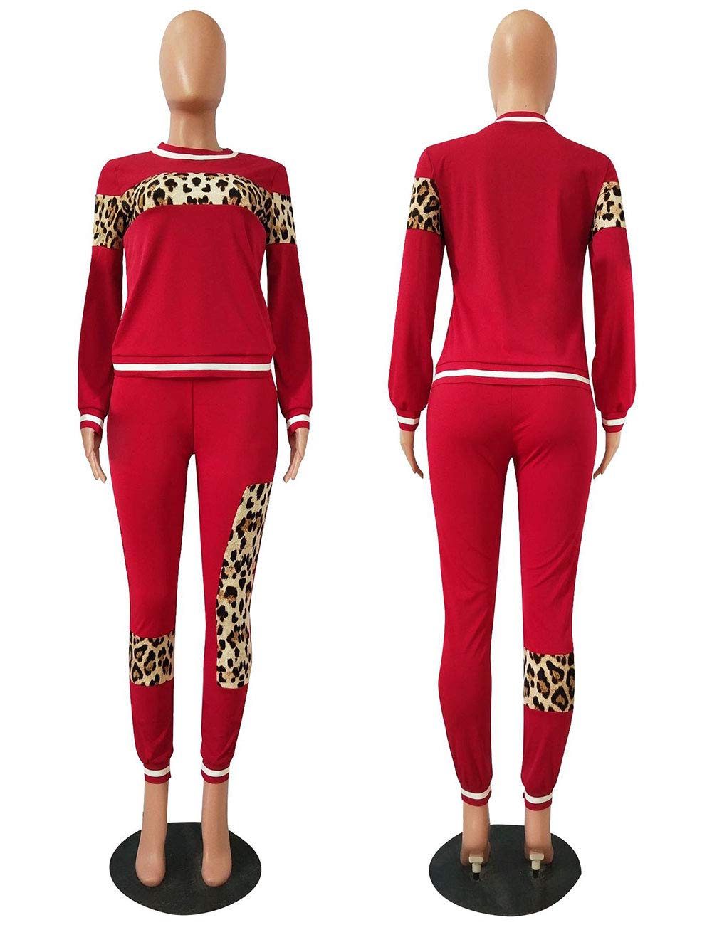Alunzoem Womens Casual 2 Piece Outfits, Leopard Print Long Sleeve Top Pants Set Tracksuits