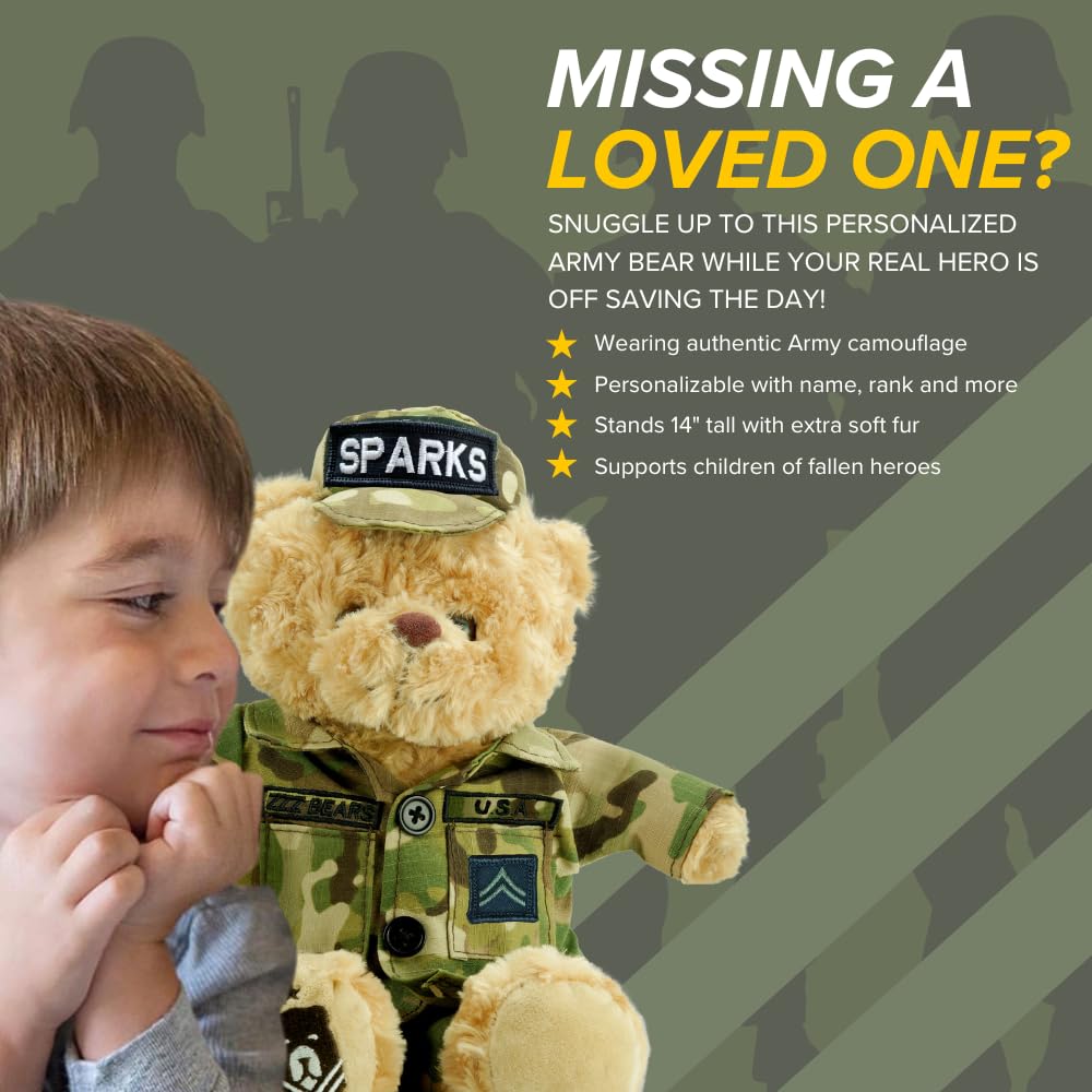 ZZZ Bears Personalized Army Teddy Bear, Gift for Boot Camp Graduates, Veterans & Comforting Loved Ones at Home During Deployment