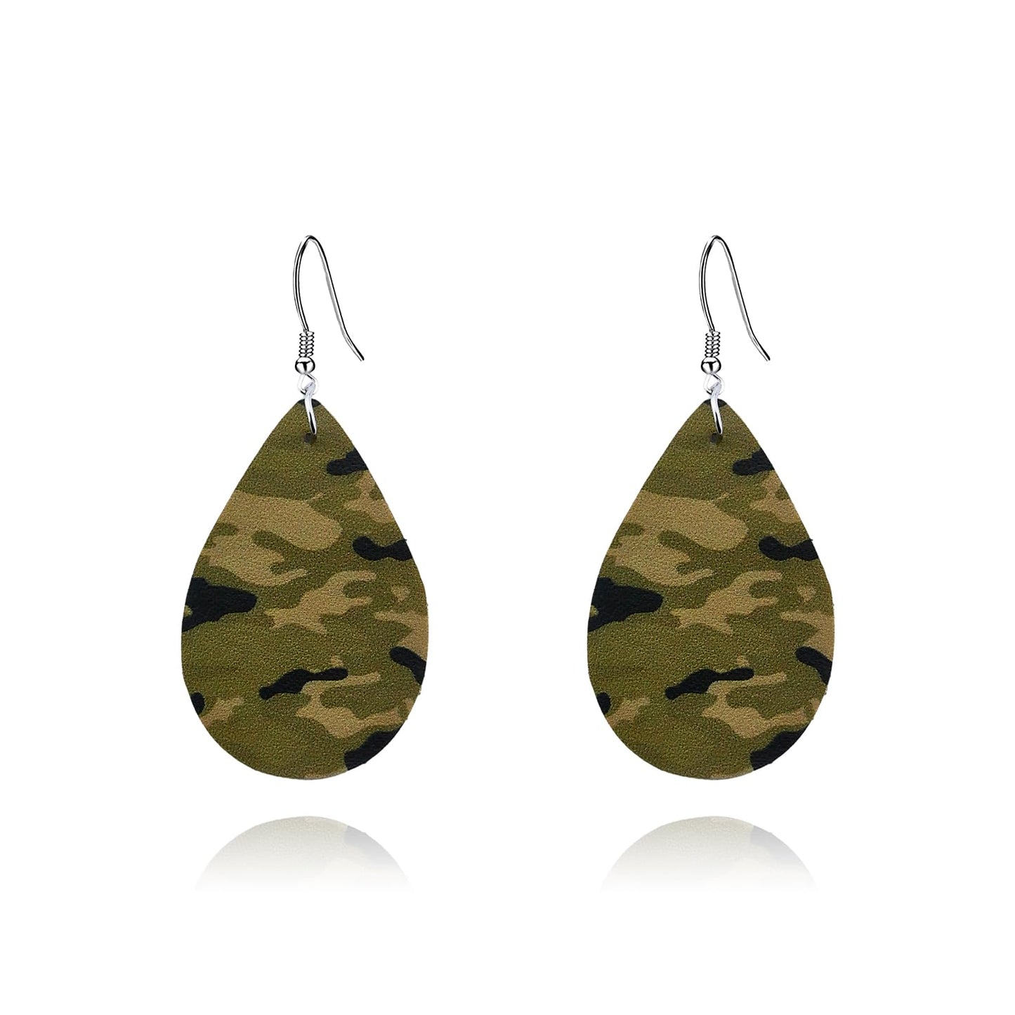Camo Earrings for Women,Camouflage Leather Dangle Earrings Cool Lightweight Teardrop Green Camouflage Leather Drop Earrings