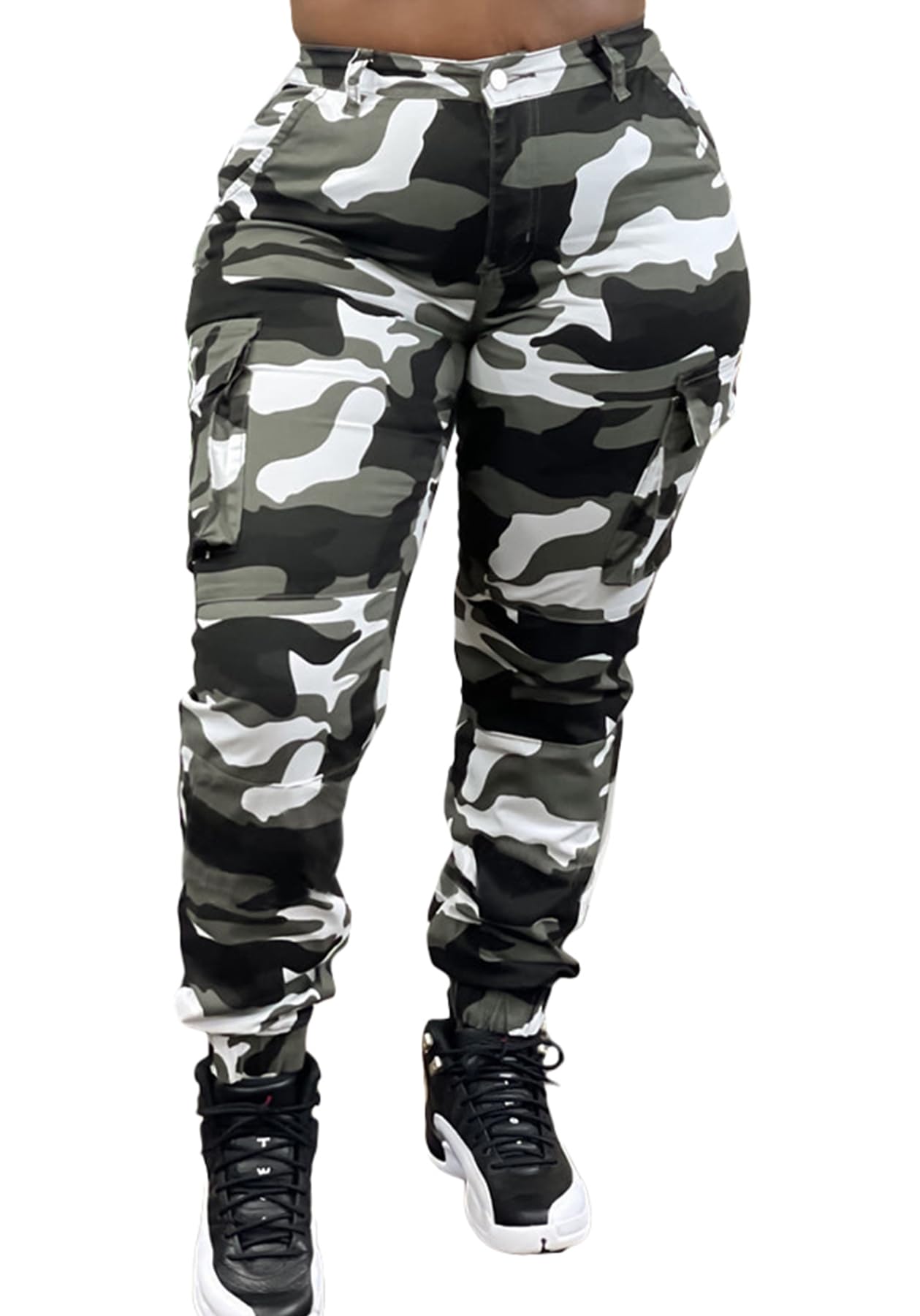 Seltaon Casual Camo Cargo Pants for Women Fall Camouflage Army Fatigue Jogger Sweatpants Trousers Plus Size