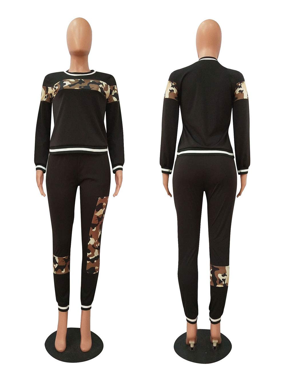 Alunzoem Womens Casual 2 Piece Outfits, Leopard Print Long Sleeve Top Pants Set Tracksuits