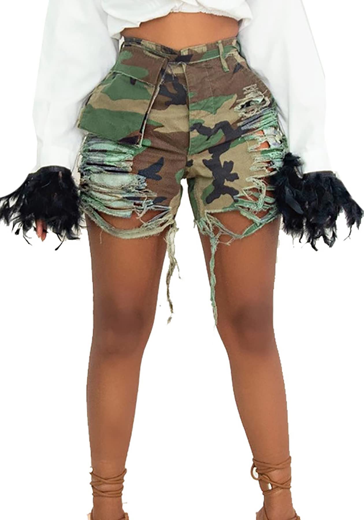 Vakkest Women's Camo Cargo Shorts Casual Trendy High Waisted Summer Joggers Camouflage Print Short Pants with Pockets