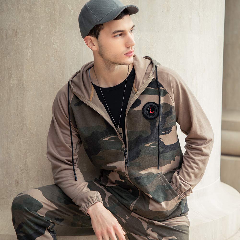 AOTORR Mens Sweatsuits 2 Piece Casual Tracksuits Camo Hoodie Jogging Sweatpants Suit