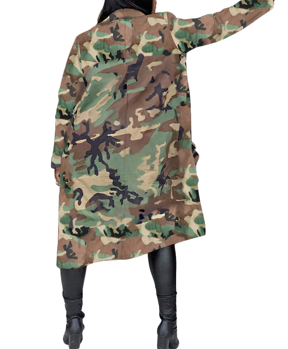 Vakkest Camo Blazer Jacket for Women Lapel Long Sleeve Open Front Cardigan Coat Classic Pockets Overcoat Outwear