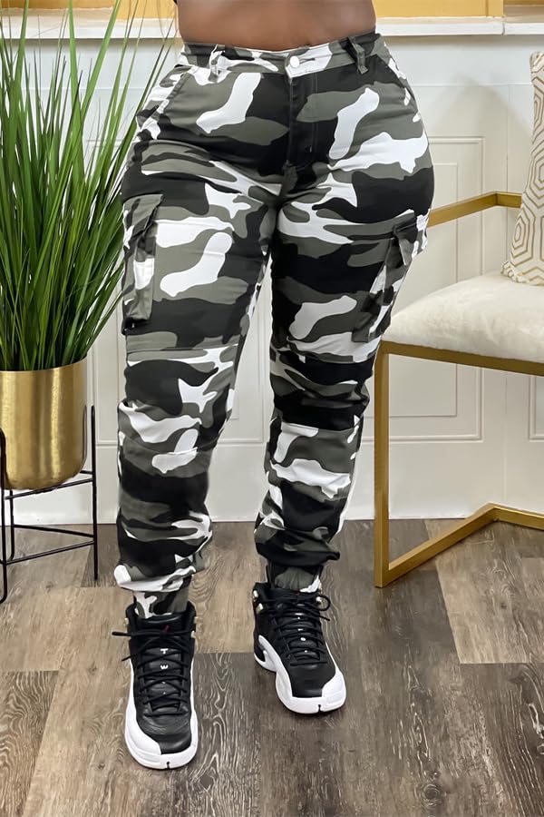 Woman's Casual Camouflage Camo Cargo Long Pants with Pockets