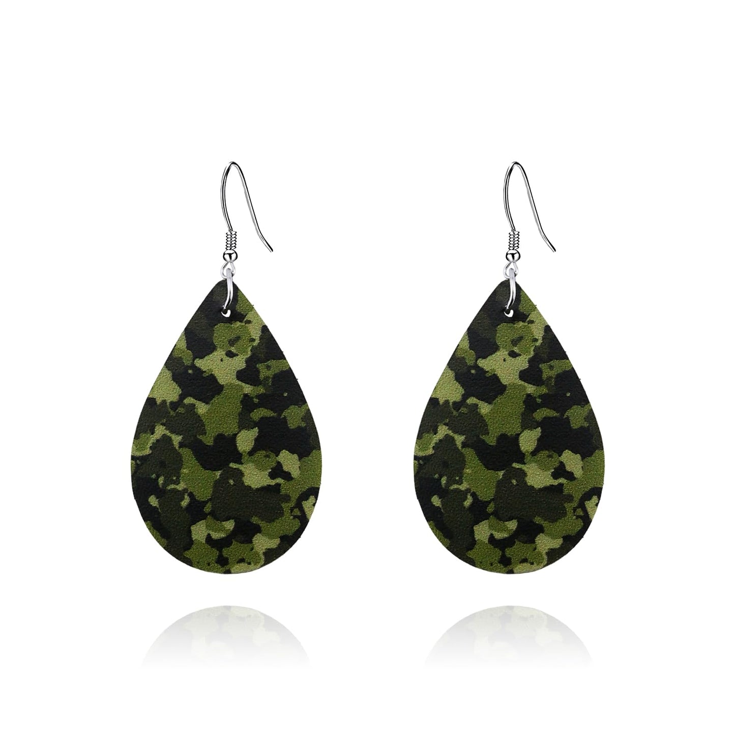 Camo Earrings for Women,Camouflage Leather Dangle Earrings Cool Lightweight Teardrop Green Camouflage Leather Drop Earrings