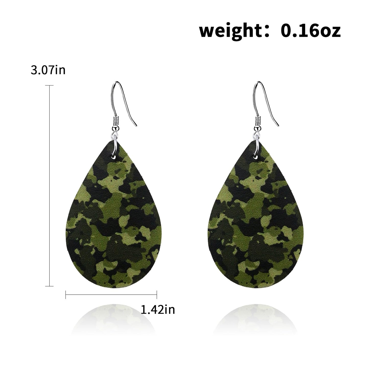 Camo Earrings for Women,Camouflage Leather Dangle Earrings Cool Lightweight Teardrop Green Camouflage Leather Drop Earrings