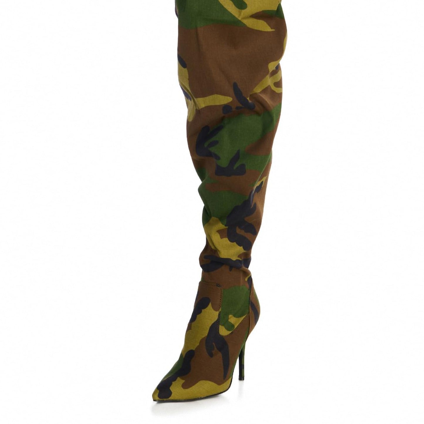 Women's Camo Knee High Boots Slouch High Heels Boots Pointed Stiletto Casual Pull-On Tall Boot Party Dress Shoes