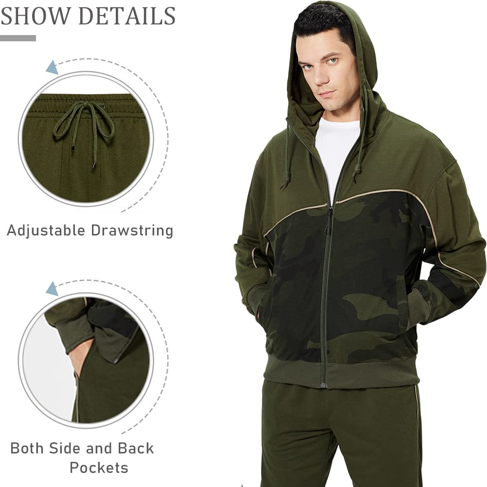 DUOFIER Men's Hooded Athletic Tracksuit Casual Full Zip Jogging SweatSuits