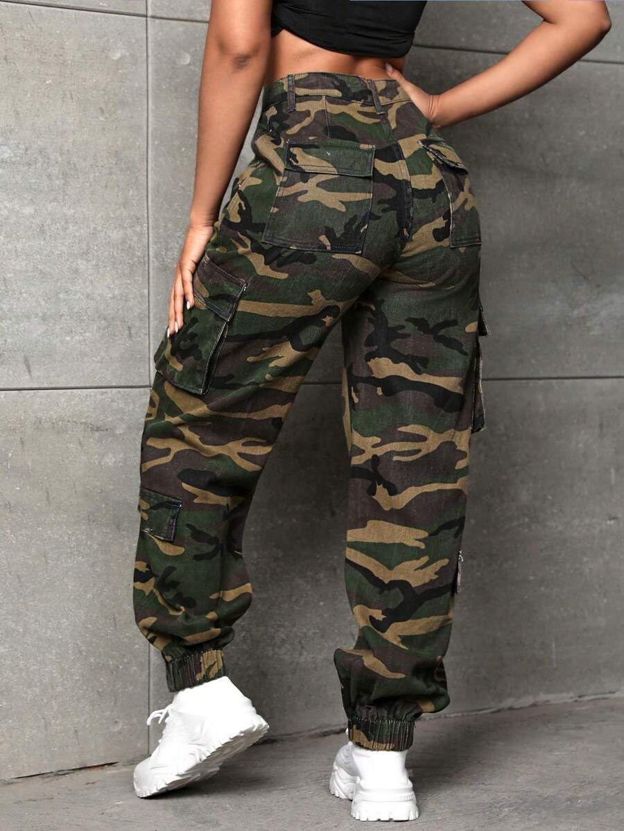 Women's Cargo Jogger Camo Pants with Pockets High Waist Slim Casual Tapered Camouflage Combat Hiking Pants