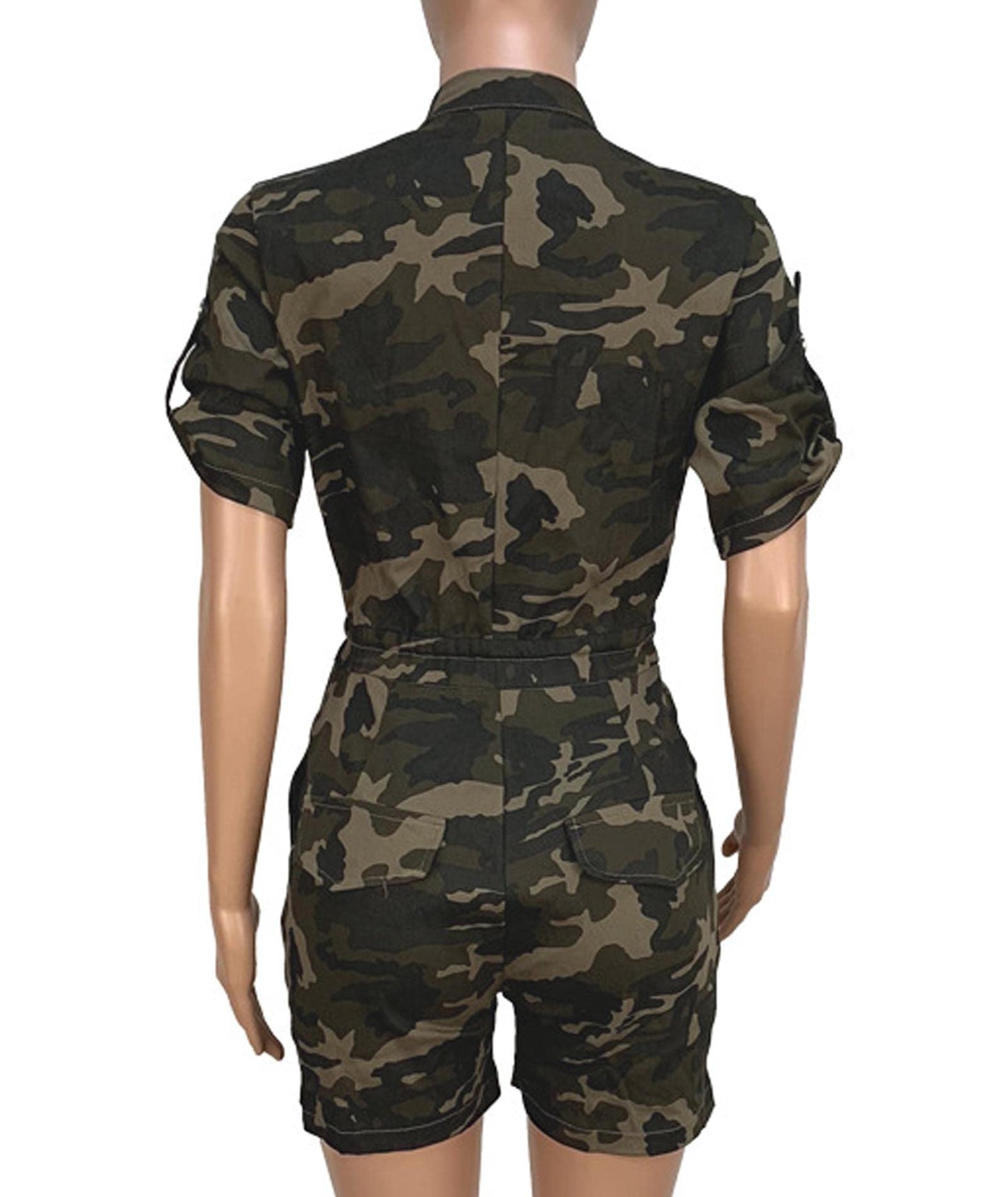xxxiticat Women's Short Sleeve Military Playsuits High Waist Camo Button Down Rompers Camouflage One Piece Jumpsuit