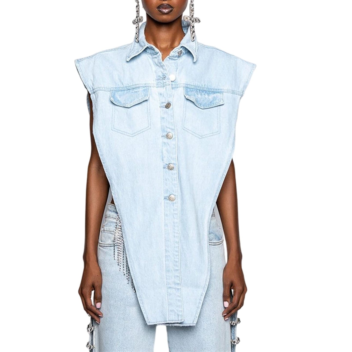 Womens Summer Cute Camo Button Down Cropped Jean Jacket Casual Lapel Outwear Denim Shirts Blouse Top