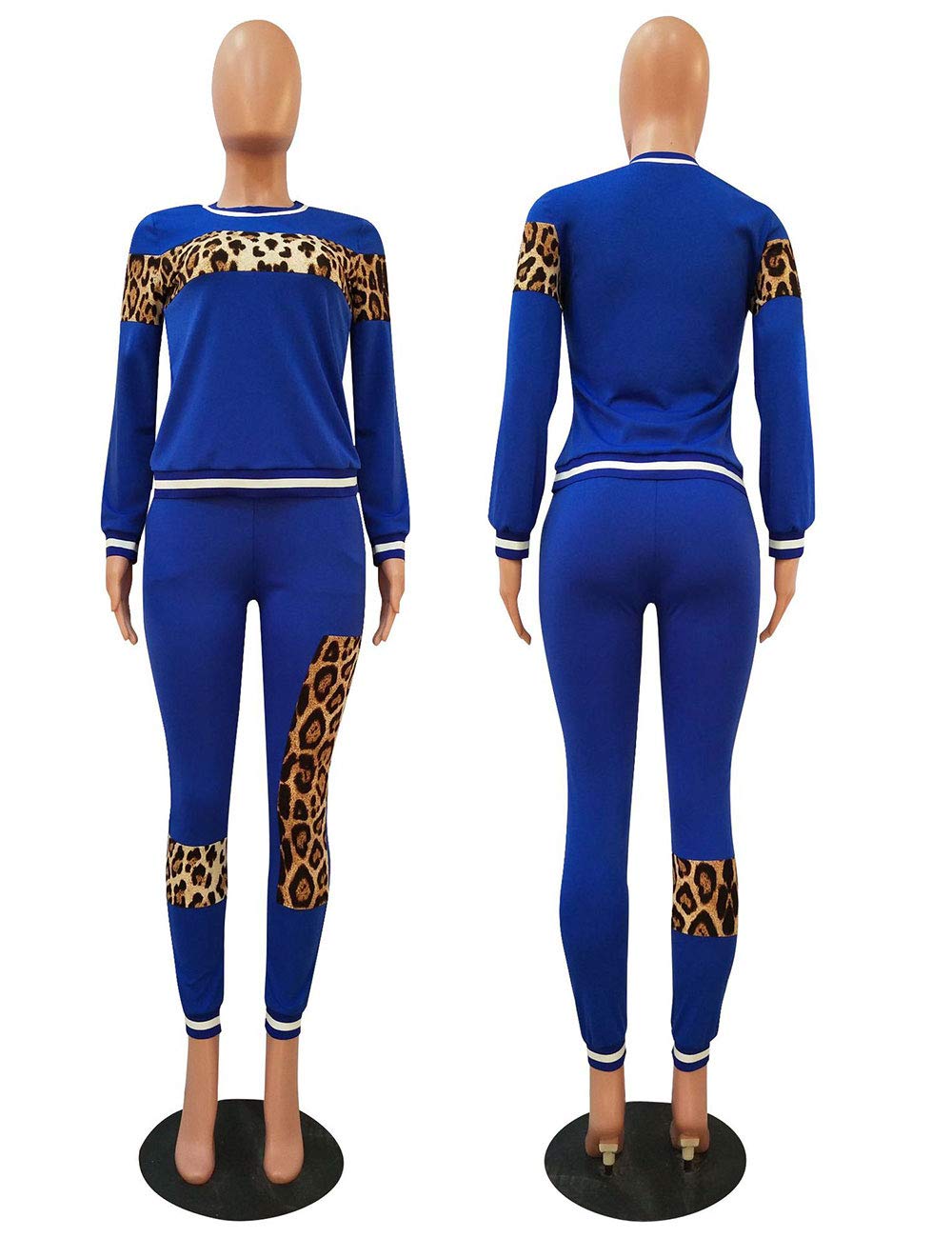 Alunzoem Womens Casual 2 Piece Outfits, Leopard Print Long Sleeve Top Pants Set Tracksuits