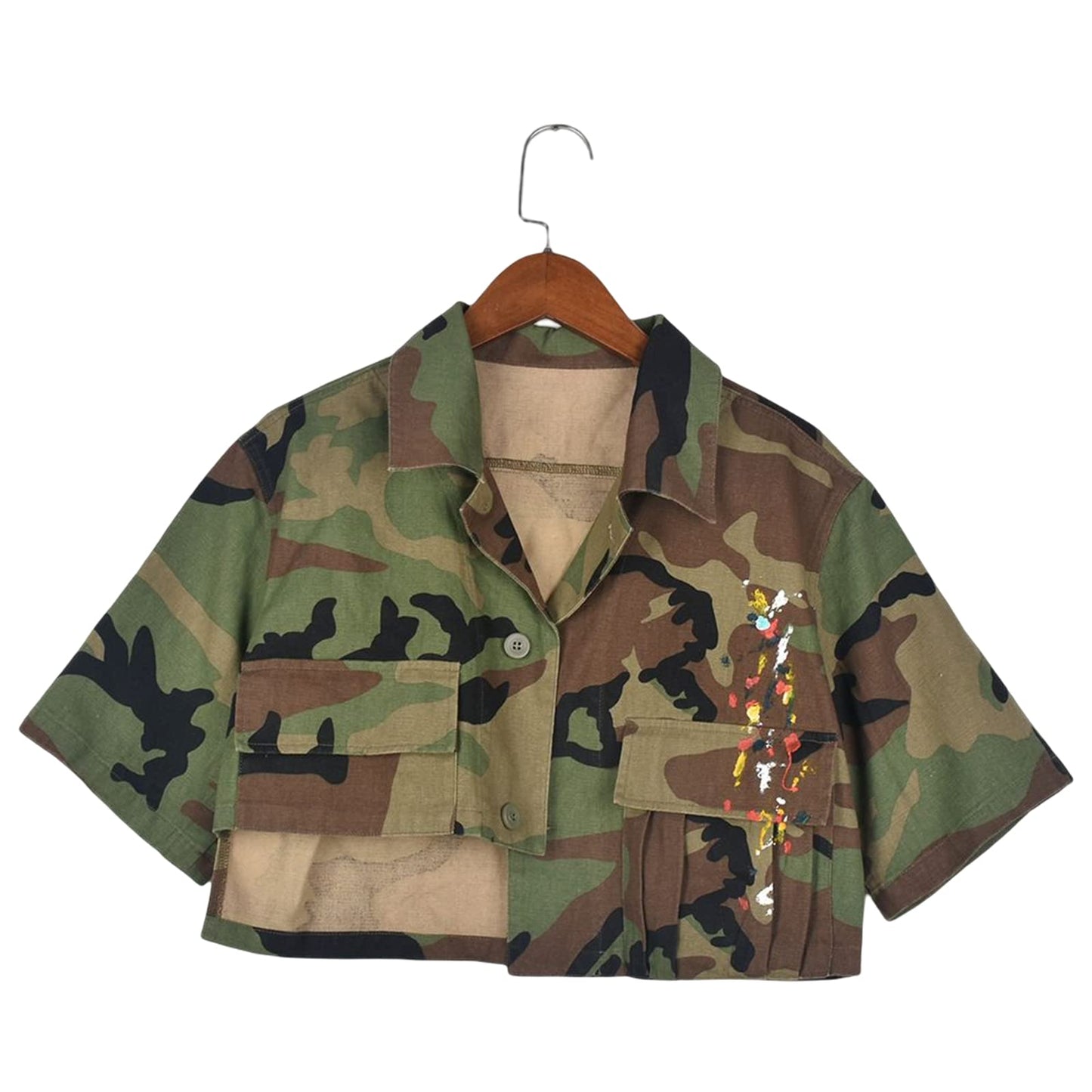 Womens Summer Cute Camo Button Down Cropped Jean Jacket Casual Lapel Outwear Denim Shirts Blouse Top