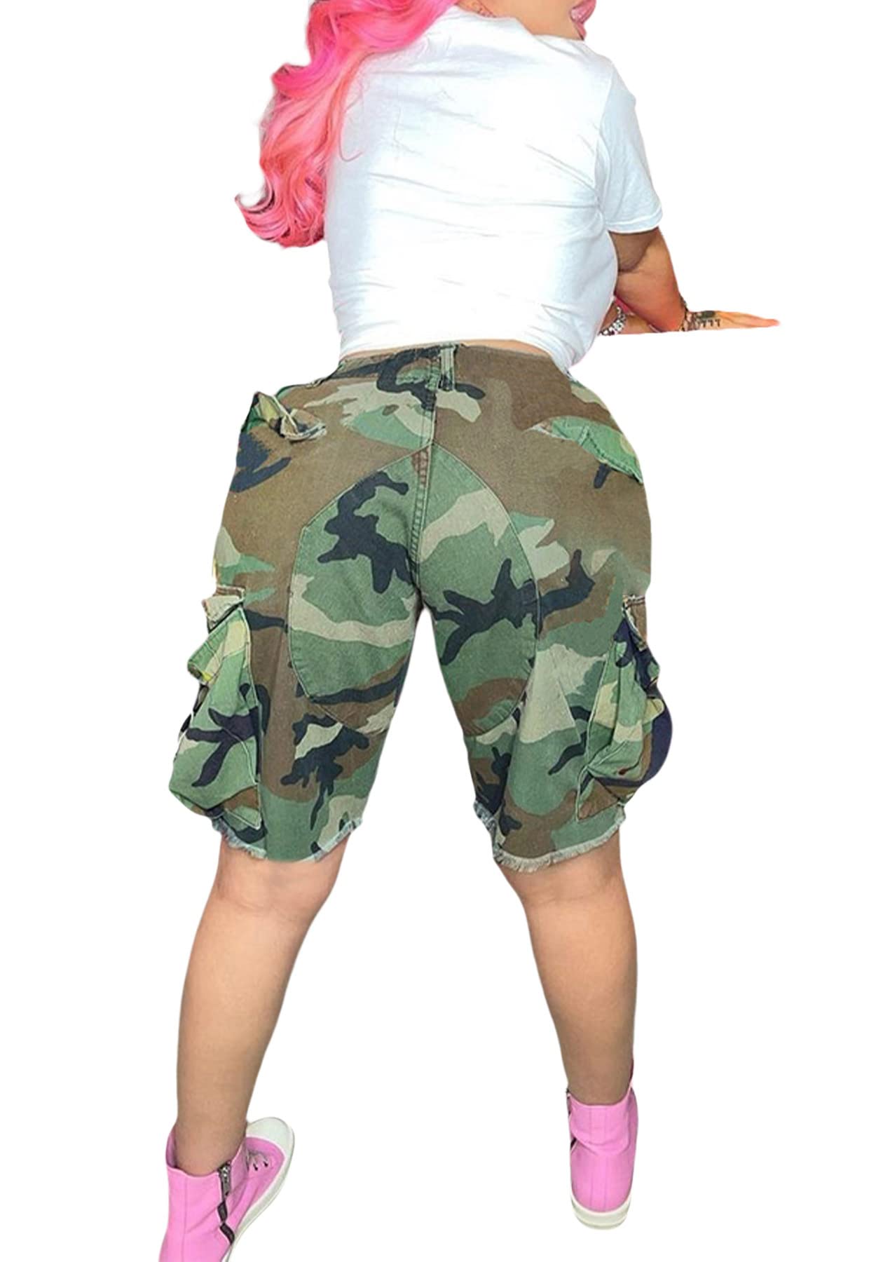 Voghtic Womens Camo Cargo Shorts High Waisted Casual Trendy Summer Army Fatigue Short Jeans Loose Fit Workout Short Pants