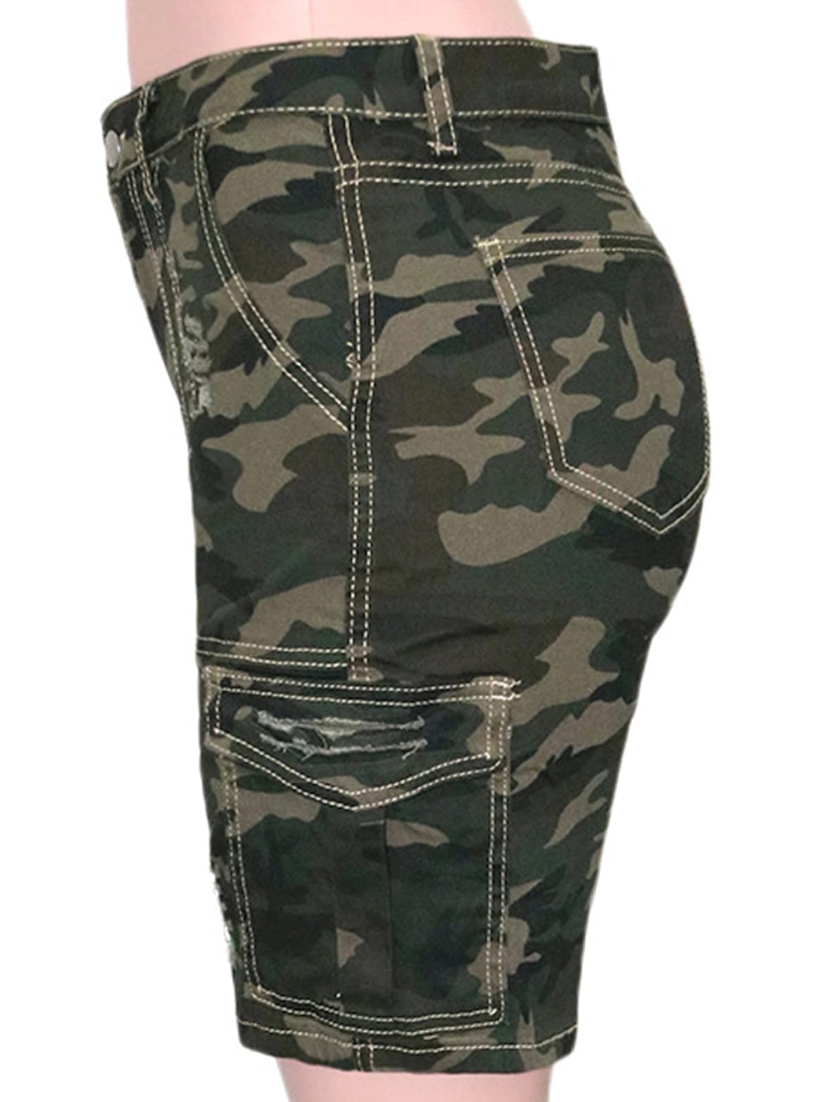 HuiSiFang Womens Camo Cargo Shorts Elastic High Waist Loose Fit Casual Shorts with Pockets