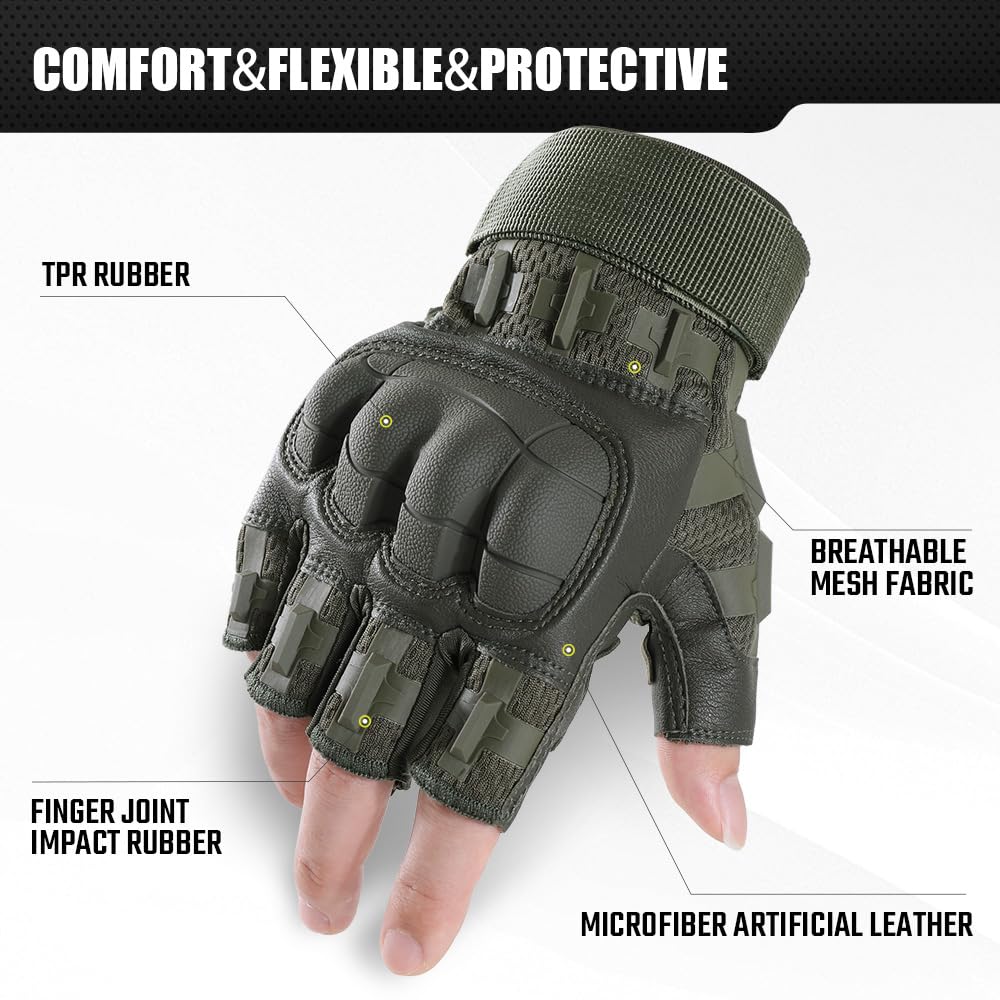 AXBXCX Tactical Fingerless Gloves for Men - Ultimate Impact Protection, Non-Slip & Breathable