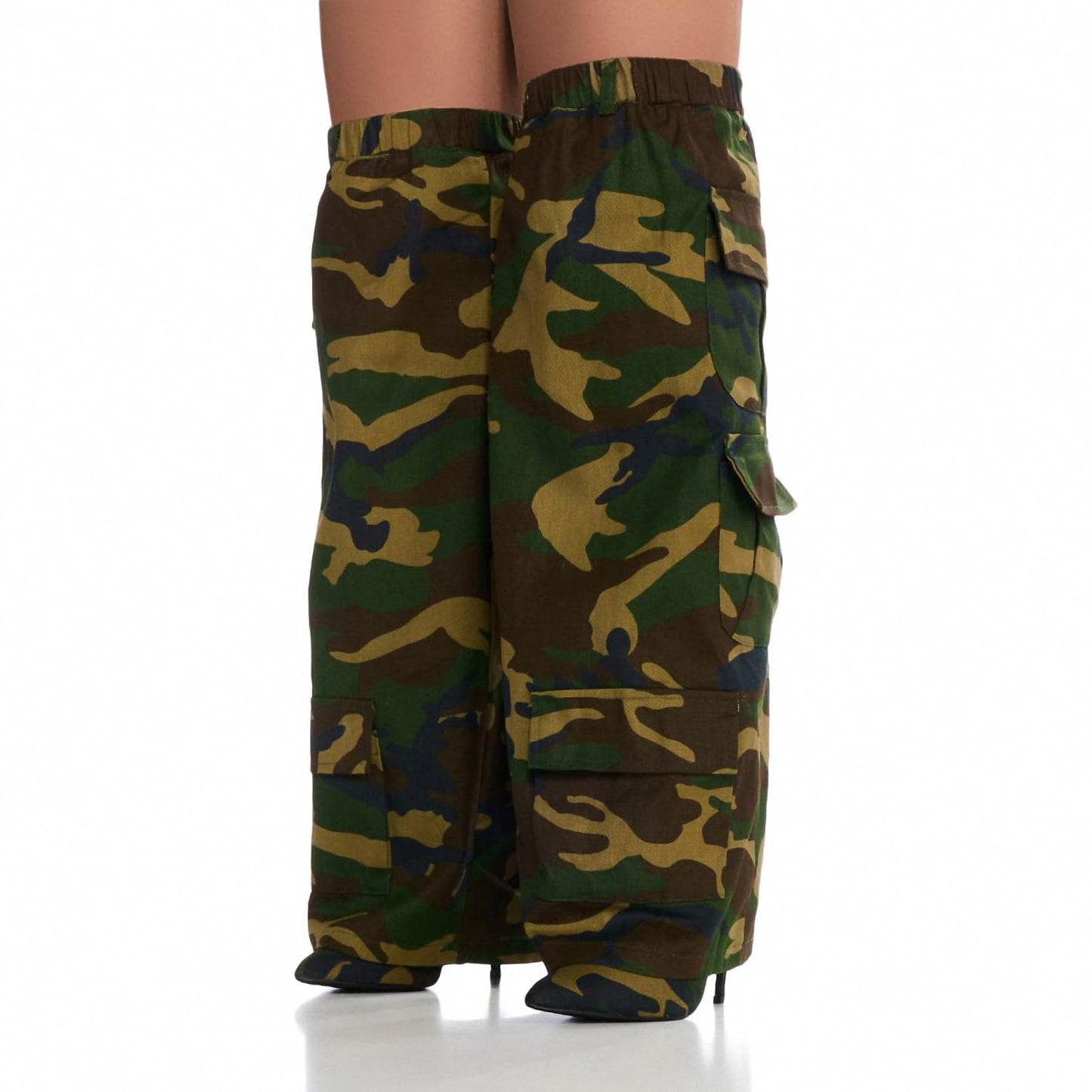 Women's Camo Knee High Boots Slouch High Heels Boots Pointed Stiletto Casual Pull-On Tall Boot Party Dress Shoes