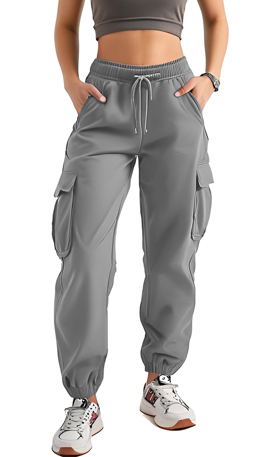 Women's Cargo Jogger Camo Pants with Pockets High Waist Slim Casual Tapered Camouflage Combat Hiking Pants