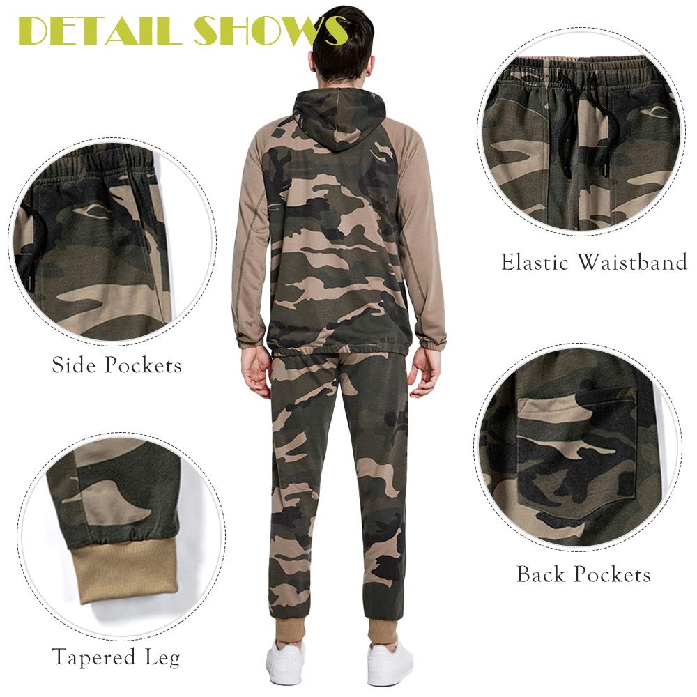 AOTORR Mens Sweatsuits 2 Piece Casual Tracksuits Camo Hoodie Jogging Sweatpants Suit