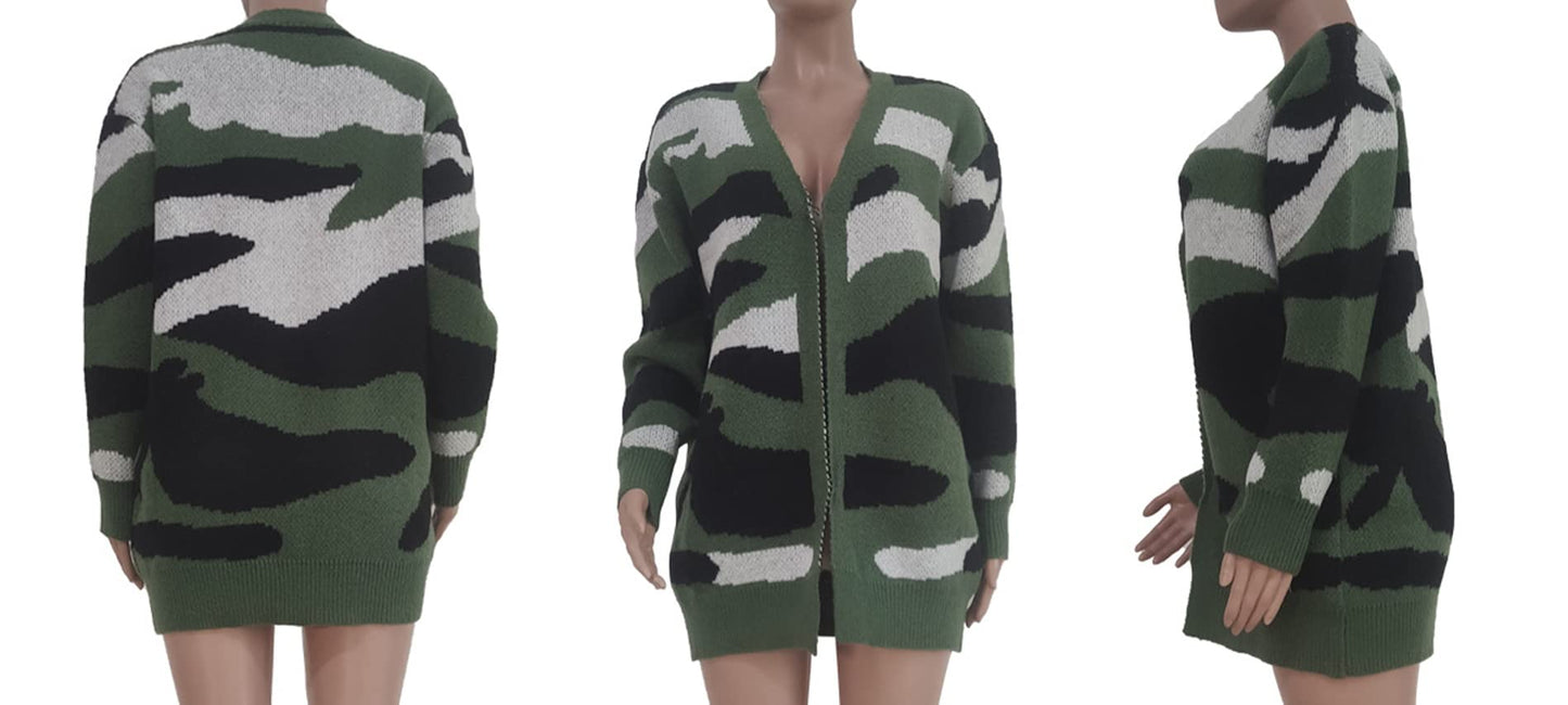 Vakkest Camo Blazer Jacket for Women Lapel Long Sleeve Open Front Cardigan Coat Classic Pockets Overcoat Outwear