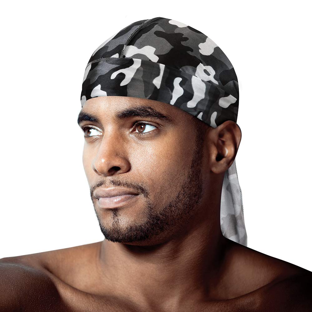 Tyche Silky Durag Royal Silky Collection Ultra Stretch Black and White Camo