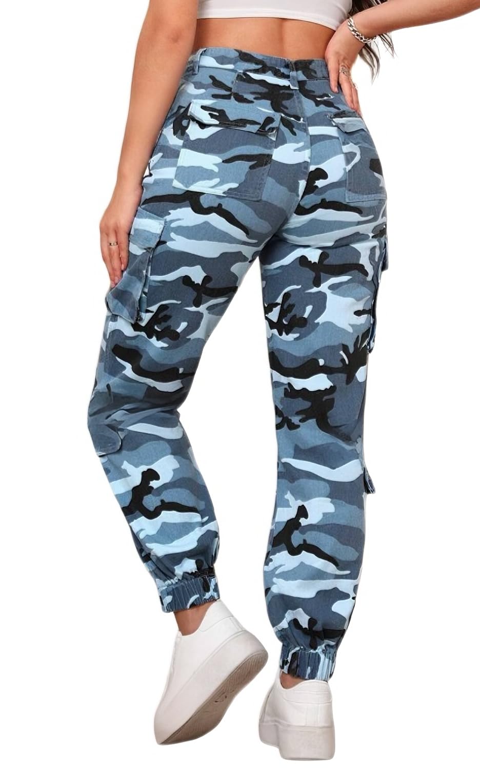 Women's Cargo Jogger Camo Pants with Pockets High Waist Slim Casual Tapered Camouflage Combat Hiking Pants