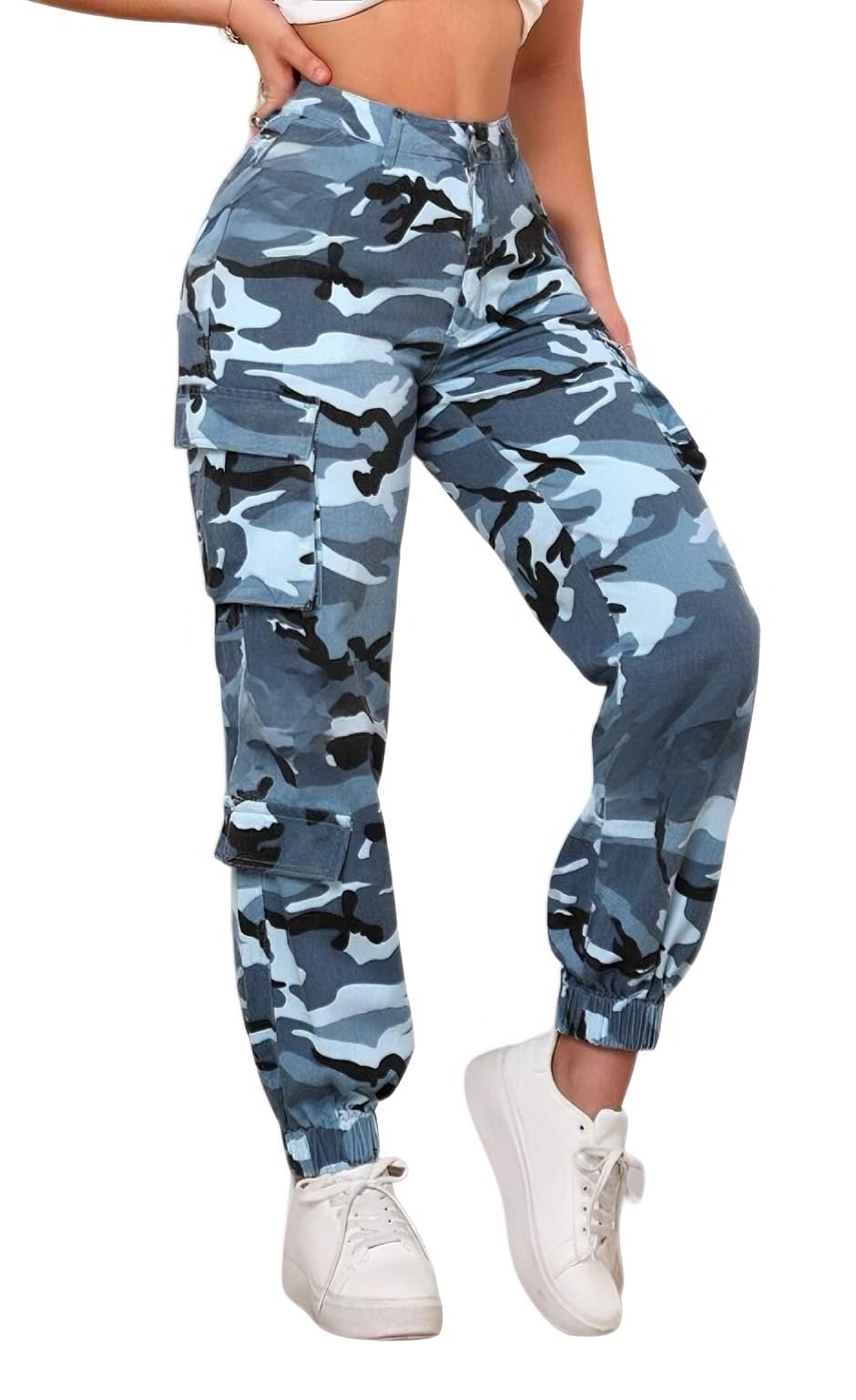 Women's Cargo Jogger Camo Pants with Pockets High Waist Slim Casual Tapered Camouflage Combat Hiking Pants