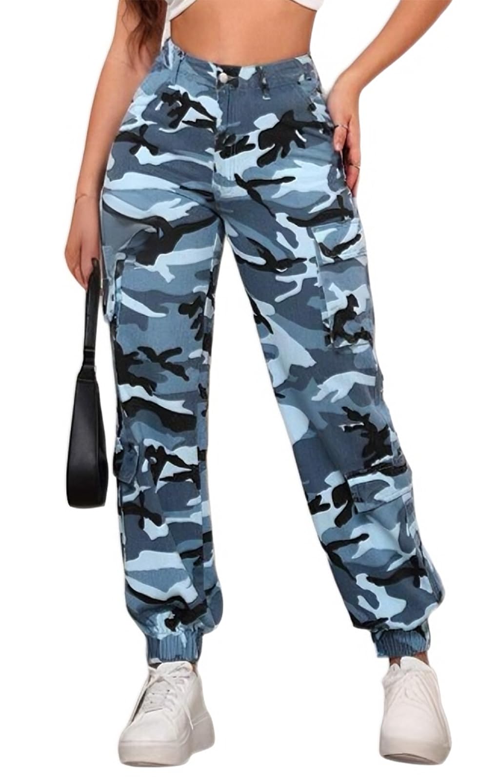 Women's Cargo Jogger Camo Pants with Pockets High Waist Slim Casual Tapered Camouflage Combat Hiking Pants