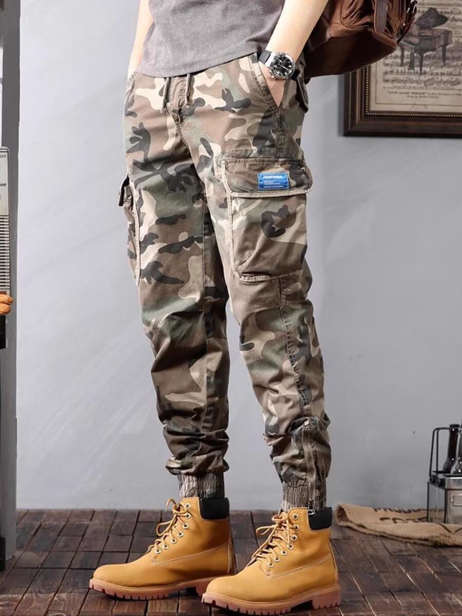 Colorful House Men Camo Cargo Jogger Sweatpants Casual Drawstring Camouflage Cargo Work Pants with Pockets