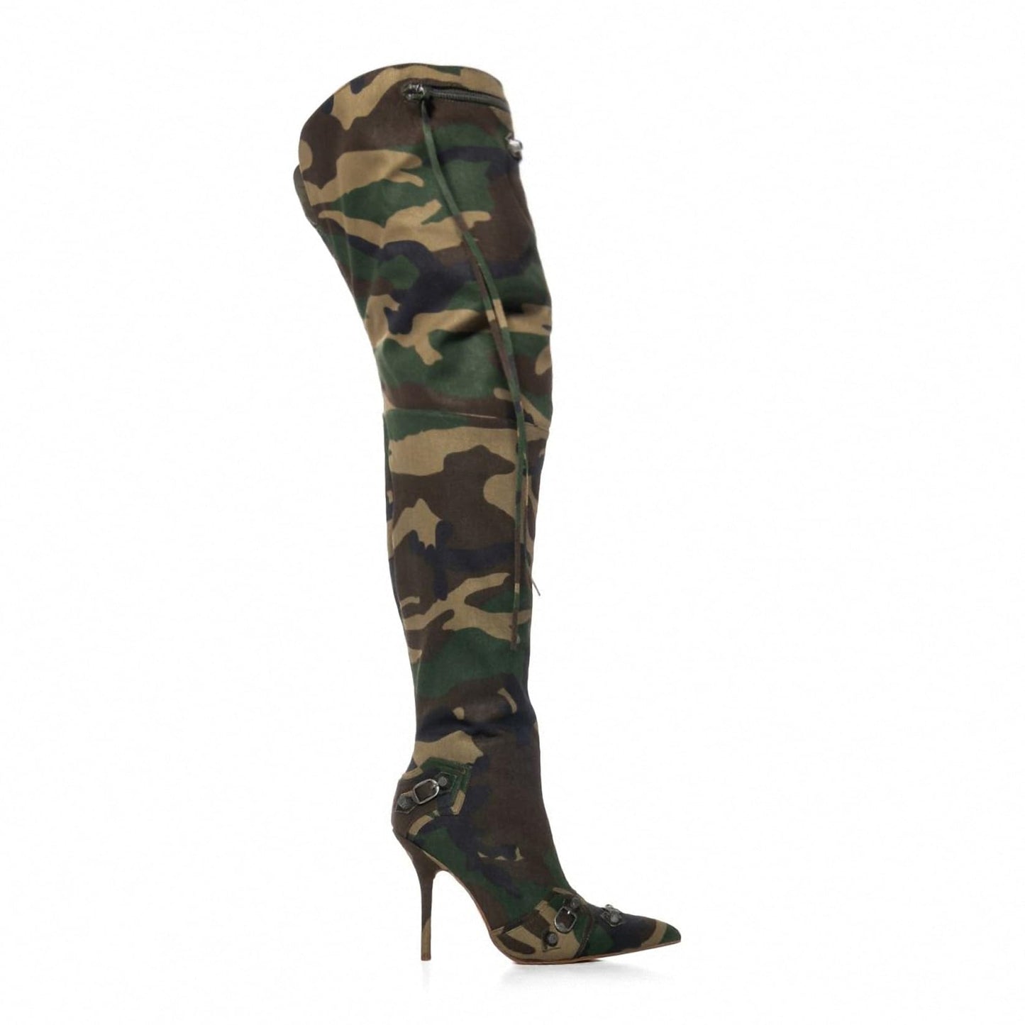 Women's Camo Knee High Boots Slouch High Heels Boots Pointed Stiletto Casual Pull-On Tall Boot Party Dress Shoes