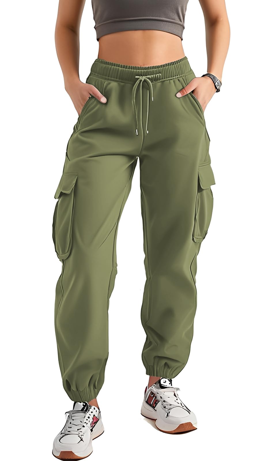 Women's Cargo Jogger Camo Pants with Pockets High Waist Slim Casual Tapered Camouflage Combat Hiking Pants