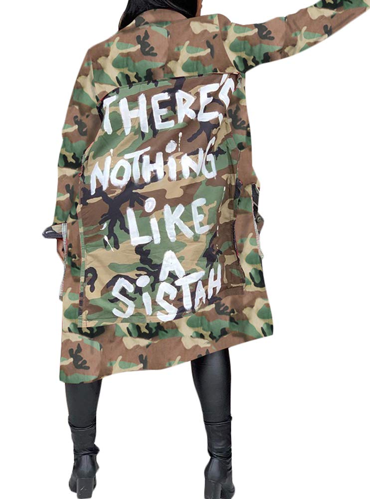 Vakkest Camo Blazer Jacket for Women Lapel Long Sleeve Open Front Cardigan Coat Classic Pockets Overcoat Outwear
