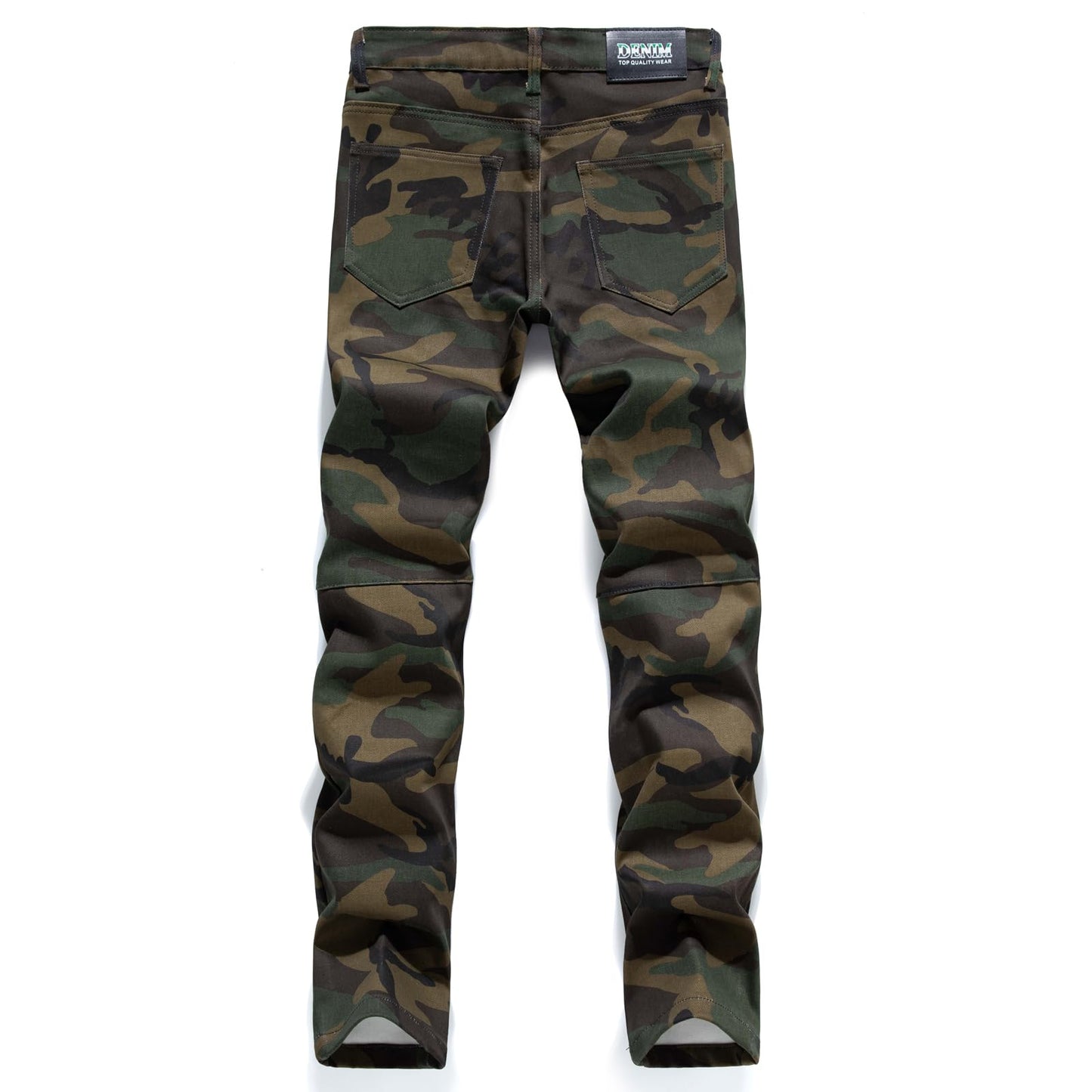 Men's Casual Military Cargo Pants Jeans Camo Trousers Ripped Holes Denim Biker