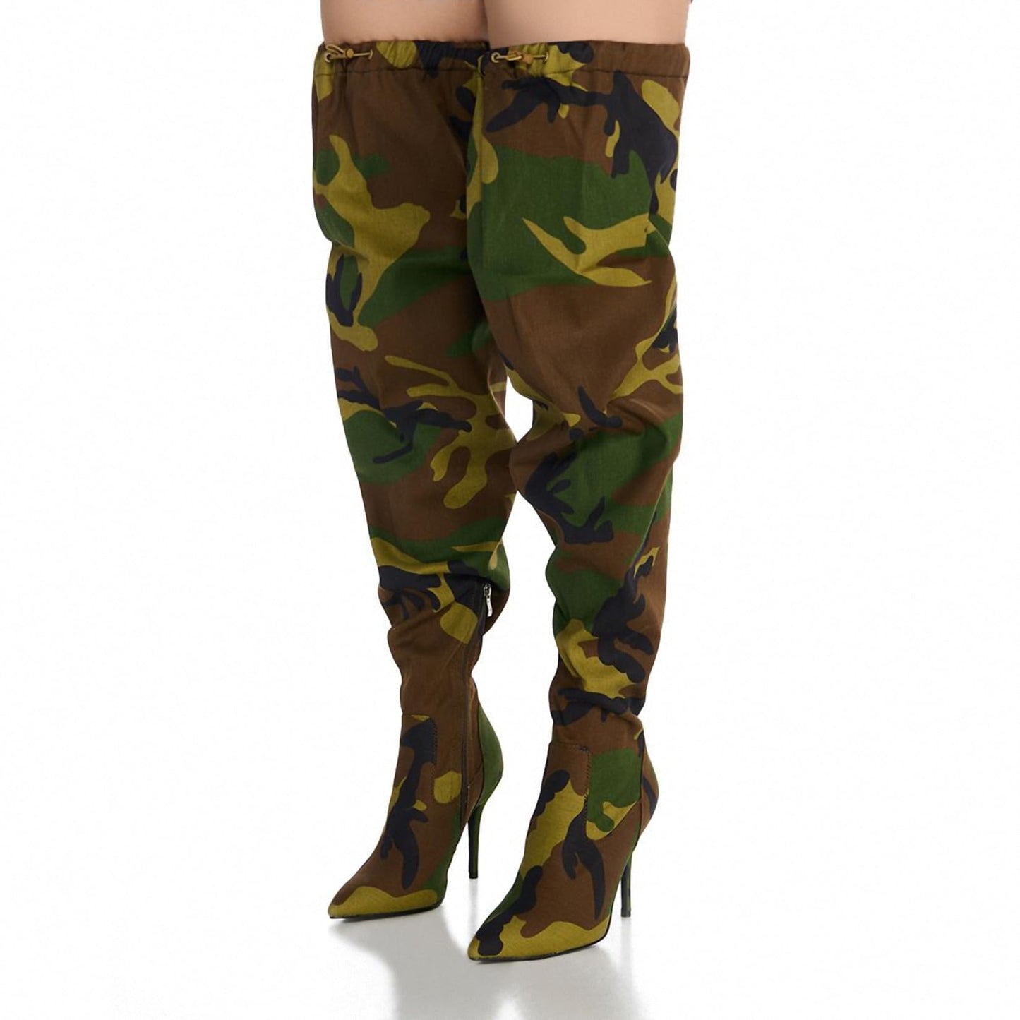 Women's Camo Knee High Boots Slouch High Heels Boots Pointed Stiletto Casual Pull-On Tall Boot Party Dress Shoes