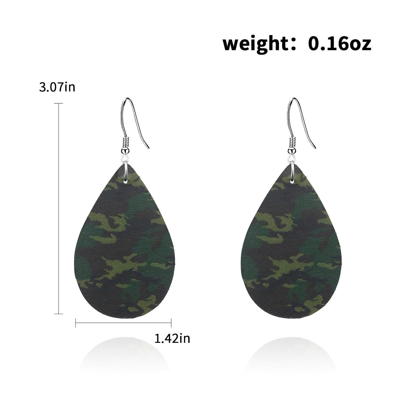 Camo Earrings for Women,Camouflage Leather Dangle Earrings Cool Lightweight Teardrop Green Camouflage Leather Drop Earrings