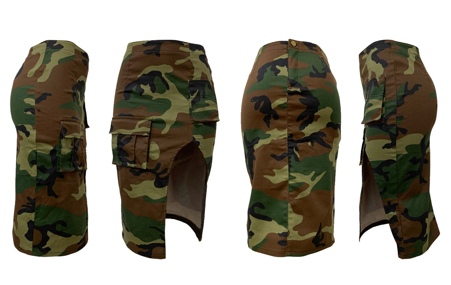 Vakkest Women's Camo Cargo Midi Skirt Elegant High Waist Vintage Dress Slit Front Ruffle Long Bodycon Maxi Skirts