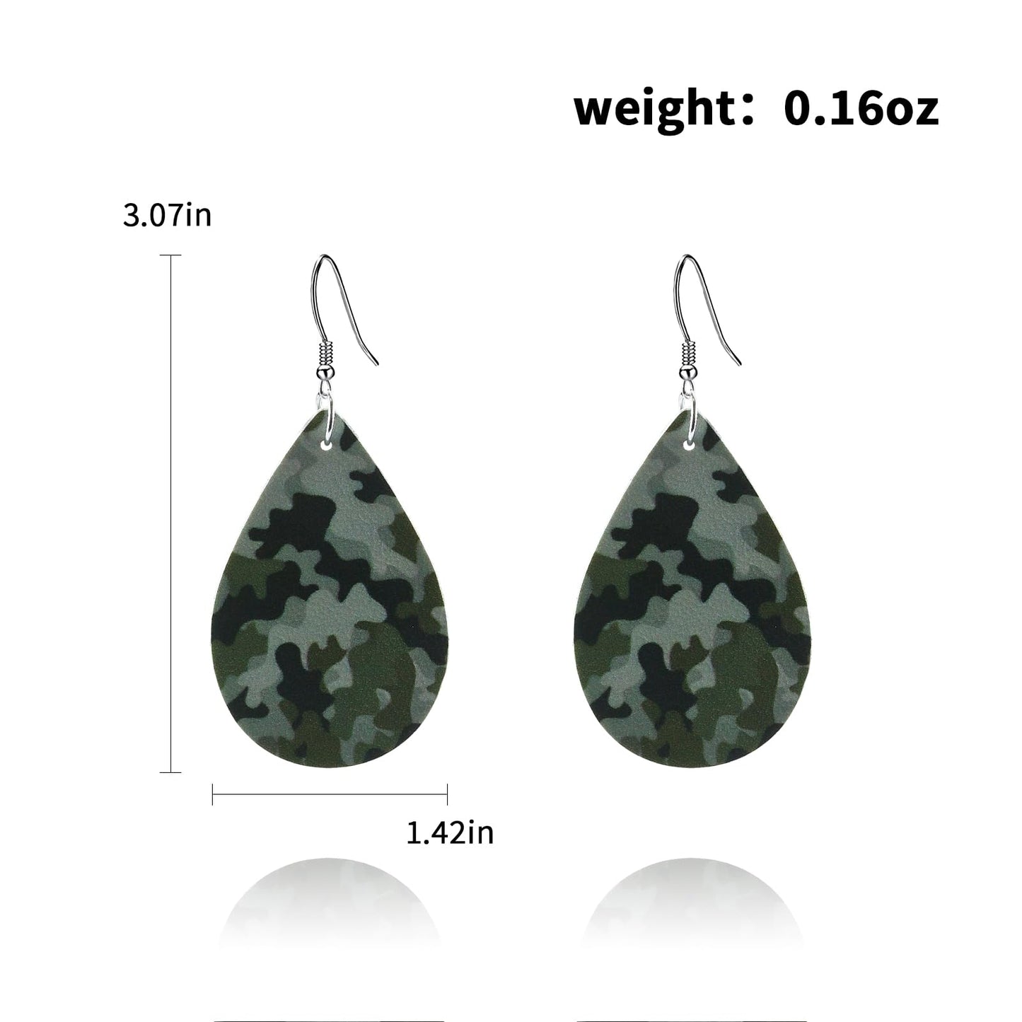 Camo Earrings for Women,Camouflage Leather Dangle Earrings Cool Lightweight Teardrop Green Camouflage Leather Drop Earrings