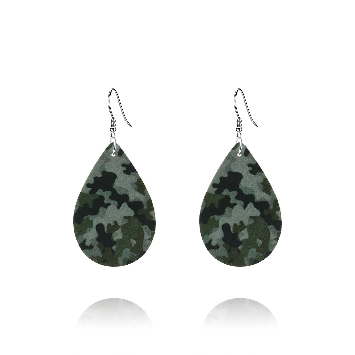 Camo Earrings for Women,Camouflage Leather Dangle Earrings Cool Lightweight Teardrop Green Camouflage Leather Drop Earrings