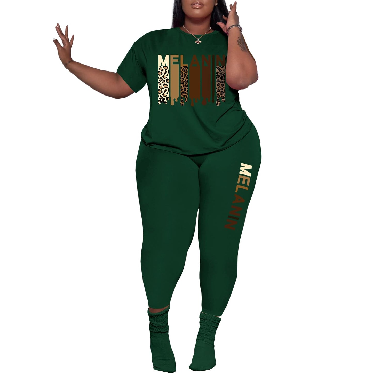 PINSV Women's Plus Size 2 Piece Outfits Tracksuits Short Sleeve Top Pants Sets Sweatsuits