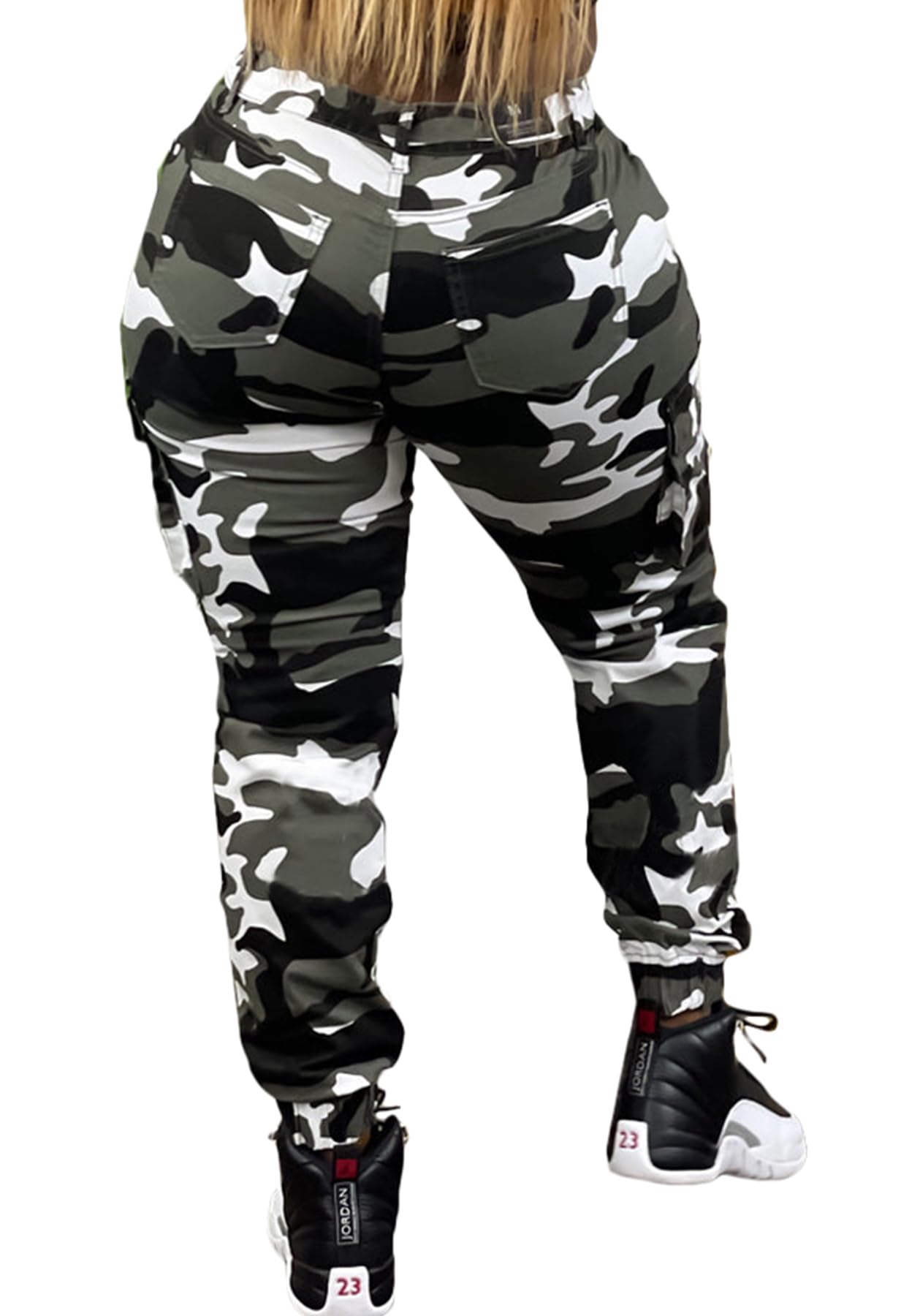 Seltaon Casual Camo Cargo Pants for Women Fall Camouflage Army Fatigue Jogger Sweatpants Trousers Plus Size