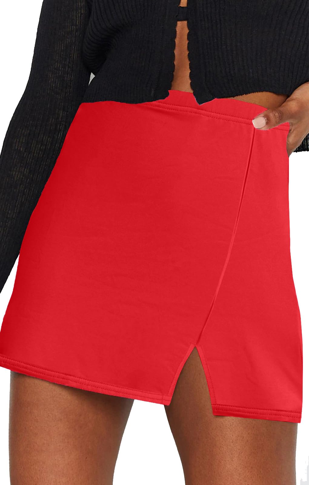 Women's Mini Bodycon Skorts Skirts - Summer Casual High Waisted Y2K Slit Pencil A-line Skirt with Shorts Underneath