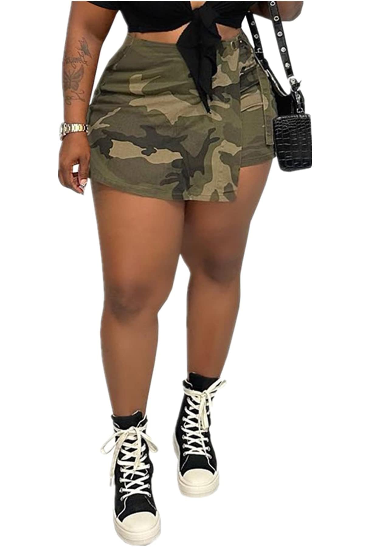 HuiSiFang Womens Camo Cargo Shorts Elastic High Waist Loose Fit Casual Shorts with Pockets
