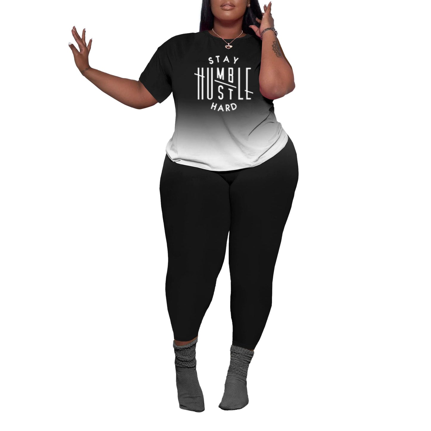 PINSV Women's Plus Size 2 Piece Outfits Tracksuits Short Sleeve Top Pants Sets Sweatsuits