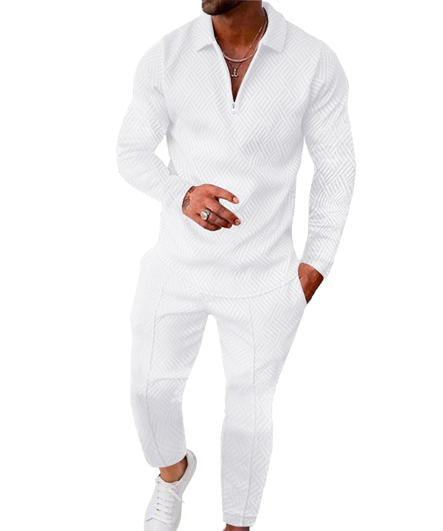 UOUA Mens 2 Piece Set Casual Outfits Polo Long Sleeve Shirt & Pants Track Suit Loungewear Athletic Sweatsuit