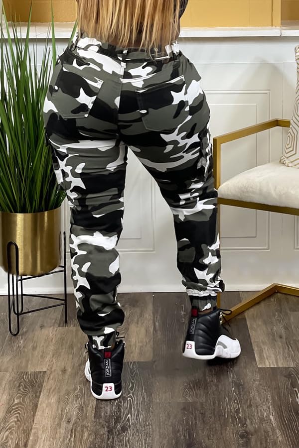Woman's Casual Camouflage Camo Cargo Long Pants with Pockets
