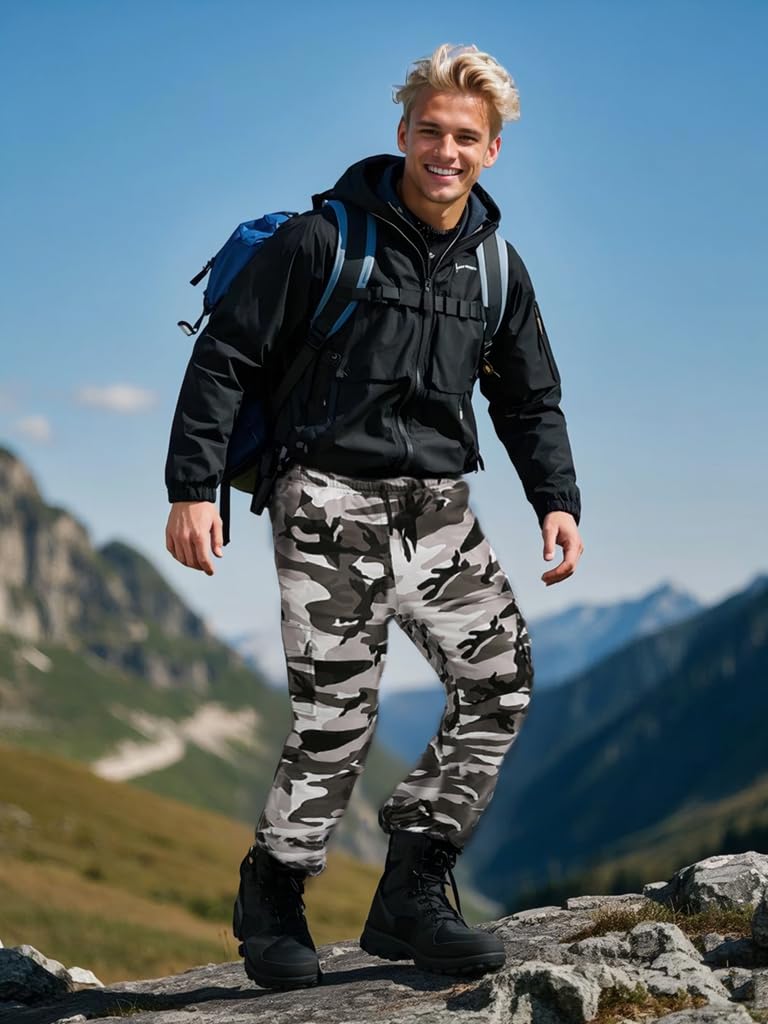GRAJTCIN Casual Camo Joggers Sweatpants for Men Lightweight Hiking Outdoor Sweatpants Streetwear Pants for Men