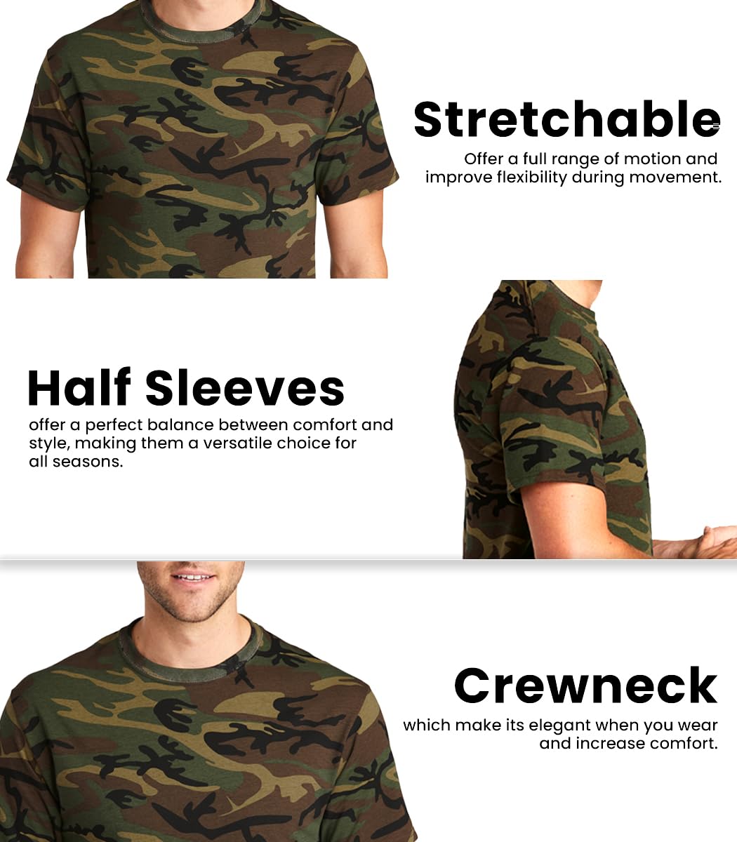 JustBlanks Men's Camouflage Tee Shirts - 100% Cotton Short-Sleeve T- Shirt - Military Camo Crewneck Shirt for Men