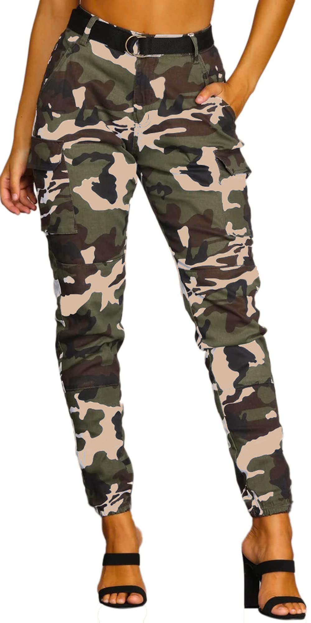 Women's Cargo Jogger Camo Pants with Pockets High Waist Slim Casual Tapered Camouflage Combat Hiking Pants